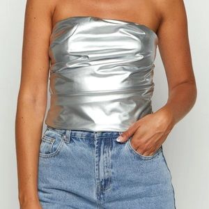 Beginning Boutique Silver Metallic Strapless Top